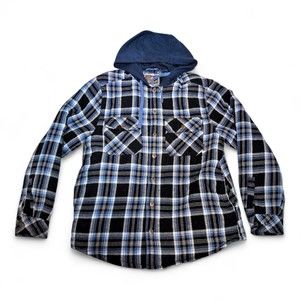Legendary Blue Plaid Hooded Flannel Shirt Jacket - Men's S‎